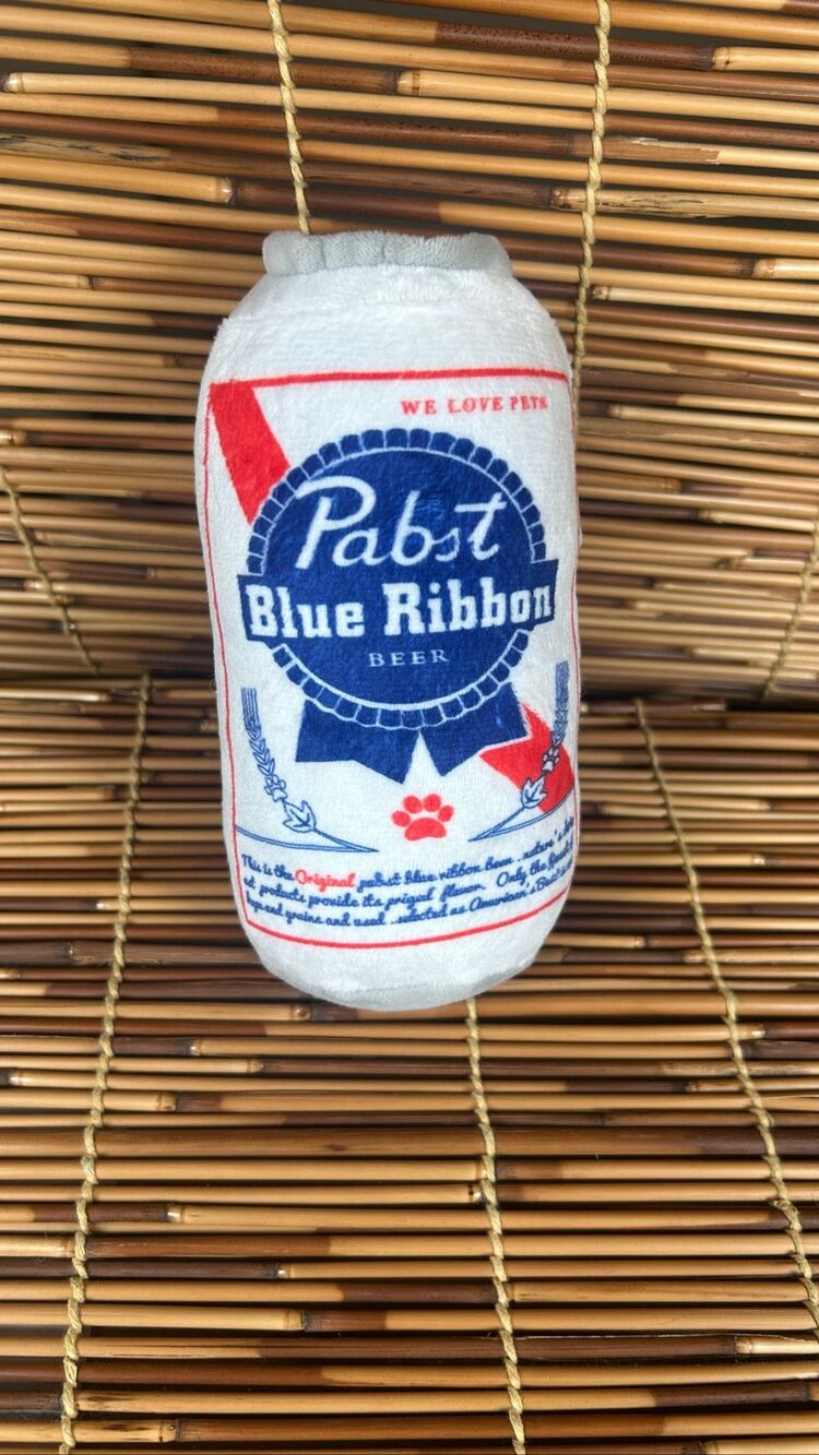 Pabst Blue Ribbon Stuffed Dog Toy Beer Can